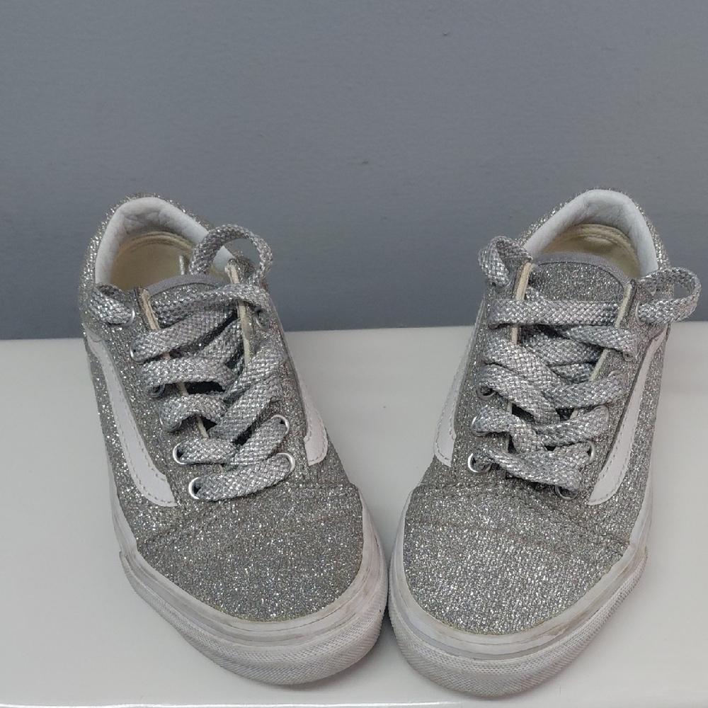 Sparkly Silver Vans Kids Sneakers